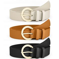 PRICES MAY VARY. A versatile PU leather belt is a must-have in every ladies' wardrobe. These belts are made of nice soft faux leather and securely fastened with a golden Alloy buckle, making it suitable for both casual and formal occasions. The shiny gold alloy round buckle adds a touch of elegance to this classic fashion belt, making it a perfect match for any outfit such as jeans, slacks, dresses, jackets or cardigans. These come in 3 basic colors - black, brown and beige. Simple is always bes Casual Leather Belt Buckles, Faux Leather Belts For Fall, Womens Belts, Vintage Chic Fashion, Brown Fits, Vintage Belts, Leather Dresses, Brown Beige, Belts For Women