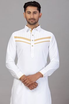 Buy Men's Blended Cotton Solid Pathani Set in White Online - Zoom Out Festive White Cotton Tops, White Casual Top For Festive Season, White Casual Tops For Festive Occasions, Casual White Top For Festive Season, Casual White Fitted Kurta, White Casual Festive Top, Formal White Kurta For Spring, Fitted Long Sleeve Off White Kurta, Summer Party White Kurta