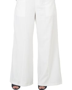 Modern and polished, the Brooklyn wide leg pant offers up a sleek and tailored staple for your work wardrobe. Its high waist makes it work perfectly with tucked blouses and tees alike. Wear these plus-size pants with a tucked blouse and open-toe heels to your next work event. Standards & Practices Brooklyn High Waist Wide Leg Pant | Off White | Pants | Materials & Care Instructions: ['80% Rayon, 20% Polyester', 'Machine wash cold', 'Imported'] White Wide Leg Pants With Welt Pockets For Work, White High-waisted Culottes For Work, Versatile White Wide Leg Workwear Pants, Versatile White Wide Leg Pants For Work, Chic White Bottoms For Office Wear, Off White Pants, High Waist Wide Leg Pants, Plus Size Pants, Wide Leg Pant