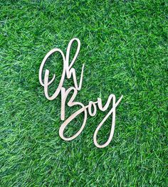 the word ok boy is made out of wood on green grass