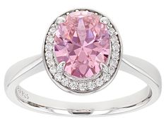 Bella Luce ® pink and white diamond simulants 3.28ctw oval and round, rhodium over sterling silver ring. Measures approximately 0.75" L x 0.44" W and is not sizeable. The diamond equivalent weight is 1.99ctw. Pink Sterling Silver Diamond Ring With Halo Setting, Pink Oval Diamond Ring With Dazzling Style, Dazzling Pink Oval Diamond Ring, Dazzling Oval Pink Ring, Dazzling Pink Oval Ring, Pink Oval Cubic Zirconia Jewelry, Pink Oval Jewelry With Center Stone, Pink Oval Diamond Ring With Accents, Diamond Simulant