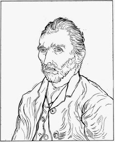 a black and white drawing of a man with a beard