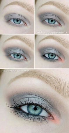 Grey Green Eyes, Light Skin Makeup, Grey Eye Makeup, Pastel Eyeshadow, Grey Makeup, Blue Eyes Pop, Grey Eyeshadow, Orange Eyeshadow