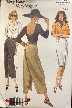 From the Private Pattern Stash of the Metaphysical Manifestations of Marcia: Vogue Patterns/Very Easy, Very Vogue/#8703 Misses' Skirt: Fitted, tapered, wrap skirt, below mid-knee or above ankle, has front button waistband and stitched facings and hems. C: mock back wrap. Purchased belts and tops. Uncut Patterns/ONLY ONE/Sized 6-8-10/Very Easy/Tres Facile Wrap Skirt Pattern, Vintage Vogue Patterns, Patron Vintage, Vogue Sewing, Vogue Sewing Patterns, Vogue Pattern, Skirt Patterns Sewing, Vogue Patterns, Sewing Skirts