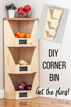 the diy corner bin is made out of wood