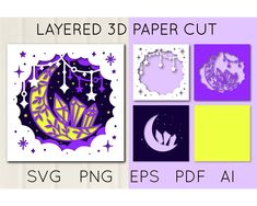 the layered paper cut is shown in purple and yellow