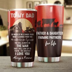 two personalized coffee cups with farm sayings on them