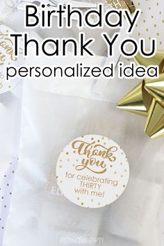 a birthday thank card with gold foil on it and the words, thank you personalized idea