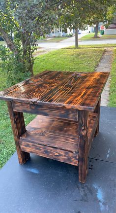 Hand made burnt wood end tables can make to order any size. Burnt Wood Table, Cedar Tables, Burnt Wood Finish, Cedar Table, Rustic Wood Projects, Router Sled, Diy Furniture Building, Rustic Log Furniture, Rustic End Tables