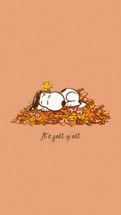 a dog laying on top of leaves with the words it's fall y'all