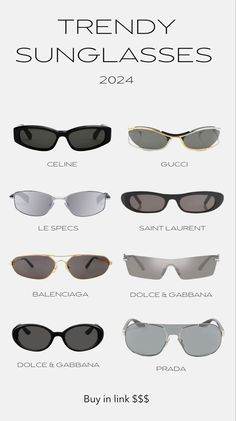 8 popular sunglasses from different luxury brands like prada gucci balenciaga celine dolce & gabbana and more they are buyable in my link Prada Aesthetic Sunglasses, Fall Sunglasses 2024, Luxury Brand Sunglasses, Sunglasses Women Trendy, Branded Sunglasses For Women, Spring 2024 Accessories, Women Sunglasses Aesthetic, Must Have Sunglasses Women