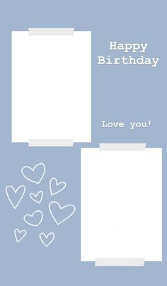 two greeting cards with hearts on them and the words happy birthday love you written in white