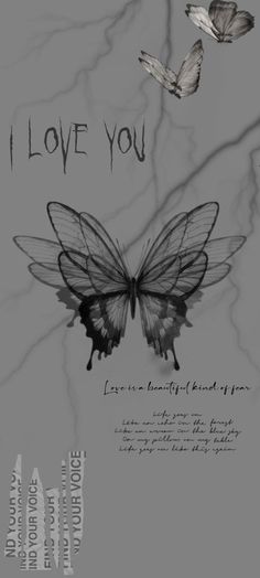 two butterflies flying next to each other with the words i love you written on them