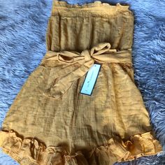 Linen-Like Material. Not See Through But Kind Of Thin. So Cute On, But Too Small In The Chest To Be Really Flattering On Me. Ruched Elastic At Chest And Waist. Ruffle Hems. Removable Tie For Waist. Strapless Romper, Macaroons, Ruffle Hem, So Cute, Pant Jumpsuit, Jumpsuit Romper, Pants For Women, Rompers, Elastic