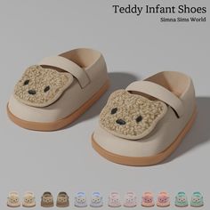 a pair of shoes with teddy bears on the front and side, all in different colors