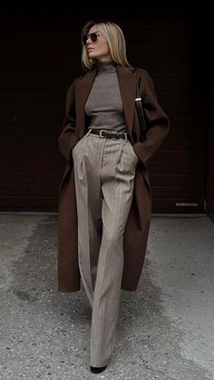 Elegant Pants, Event Outfit, Looks Street Style, Trendy Fall Outfits, Stylish Work Outfits, Outfit Winter, Brown Coat, Mode Inspo