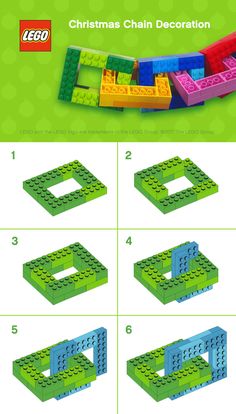 instructions to make a lego christmas chain decoration for the holiday season, including instructions on how to