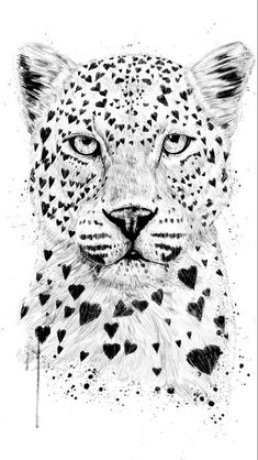 a drawing of a cheetah with hearts on it's face and eyes