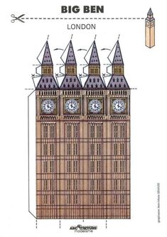 the big ben clock tower is shown in blueprint and it's measurements are indicated