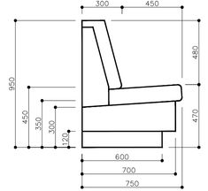 a drawing of a reclining chair with measurements