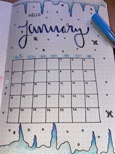 Esta portada para del mes de enero, contiene unos tonos morados y azules que expresan perfectamente la sensacion climatica de este mes. Diary Images, Journal Ideas Aesthetic, Journal January, Project Cover Page, Computer Drawing, Handmade Sketchbook, Journal 3, Bullet Journal School