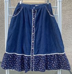 Vintage Eber San Francisco Denim Floral Lace Prairie Skirt With Pockets Size 13 | eBay Cotton Core, Prairie Skirt, Skirt With Pockets, Skirts With Pockets, Pocket Size, Size 13, Floral Lace, San Francisco, Skirt