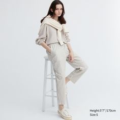 Cotton Striped Relaxed Ankle Pants Uniqlo Cotton Relax Ankle Pants Outfit, Ankle Pants Outfit, Versatile Pants, Casual Design, Styling Ideas, Ankle Pants, Pants Outfit, Uniqlo, Casual Looks