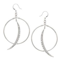 The Edie Sedgwick Santa Barbara earrings with pave set crystal stones . Alternate version ,a bit dressier. Silver finish . nickel free. Fishook closure. Measure 2-1/2 inches long. Hoop is 1-3/4 inches wide. Light weight . Made in USA Silver Hoop Earrings With French Hook, Metal Dangle Hoop Earrings With French Hook, Elegant Metal Hoop Earrings With French Hook, Earrings With Stones, Edie Sedgwick, Shoulder Duster Earrings, Starburst Earrings, Girl Sign, Crystal Stones