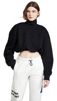 Alexander Wang Cropped Mock Neck Sweatshirt with Embroidery | SHOPBOP Mock Neck Sweatshirt, Sweatshirt Style, Fashion Sites, Tween Outfits, Comfy Fashion, Kpop Fashion Outfits, 가을 패션, Cool Street Fashion, Kpop Fashion