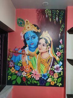 Radha Krishna Morden Art Painting, Radha Krishna Rangoli Designs Latest, Wall Painting Of Krishna, Wall Painting Radha Krishna, Dwarkadhish Rangoli, Radha Krishna Painting On Wall, Sri Krishna Paintings, Krishna Wall Painting Ideas, Radha Krishna Rangoli Design