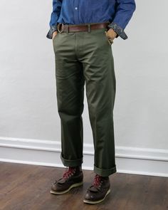 Introducing our high-quality 7.5 oz. Stretch Twill Officer Chino Trousers, a premium reproduction inspired by WWII military wear. Originating from China, these trousers were playfully dubbed "pantalones chinos" by American soldiers, adopting the Spanish term for "Chinese pants." By 1902, chinos were formally integrated into the official US Army uniform.The WWII-era service chinos prioritized mobility, boasting a high rise and wide leg for freedom of movement. In contrast, our Officer Chinos are Chinese Pants, Us Army Uniform, Unique Pants, Army Uniform, Japanese Textiles, American Soldiers, Casual Stylish, Chino Trousers, Denim Pant