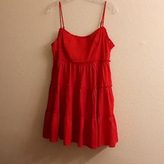 B. Smart Boho Beachy Cruise Travel Summer Flirty Baby Doll Lagenlook Size 9 Armpit To Armpit 17 Length 34 Red Color 100% Cotton Very Comfortable Lightweight Flowy Ruffles Adjustable Spaghetti Straps Back Invisible Zipper. (New Without Tags) Red Cotton Sundress For Summer, Red Sundress With Spaghetti Straps For Vacation, Red Spaghetti Straps Sundress For Vacation, Red Cotton Lined Sundress, Red Cotton Summer Dress, Red Beach Sundress For Spring, Red Spaghetti Strap Sundress For Vacation, Red Mini Dress For Vacation, Red Sundress For Beach And Spring