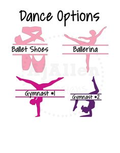 four different types of ballet shoes with the names in each one's hands and feet