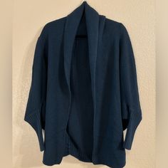 Brand New Navy Batwing Cardigan Blue Open Front Sweater For Winter, Blue Open Front Cardigan For Winter, Blue Open Front Sweater For Fall, Blue Open Front Sweater For Layering, Blue Open Front Layering Sweater, Cozy Blue Sweater Coat For Layering, Batwing Cardigan, Bat Wings, Sweaters & Cardigans