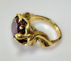 Antique Art Nouveau 14k Figural 8 ct Sapphire Statement Ring 9.5g c1920s-30s  Possibly Arts and Crafts Hand crafted, beautiful Large Purple Sapphire 8 ct S 8 US Resizable Excellent antique condition Gold Art Nouveau Ring For Formal Occasion, Oval Yellow Gold Rings For Evening, Formal Oval Ruby Ring, Art Nouveau Yellow Gold Jewelry For Formal Occasions, Art Nouveau Yellow Gold Round Ring, Formal Art Deco Ruby Ring, Art Nouveau Yellow Gold Collectible Rings, Collectible Art Nouveau Yellow Gold Ring, 14k Gold Art Nouveau Round Ring