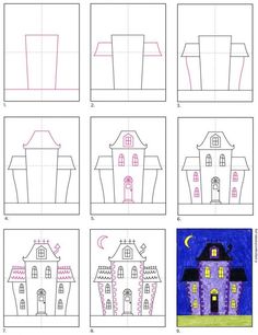 how to draw a house step by step with pictures for children and adults in the style of