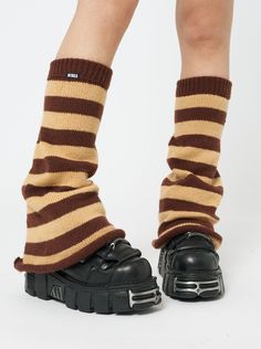 It's cold outside! Take a look at our new flared leg warmers with all over stripes in brown and honey. Discover accessories and aesthetic vintage-inspired clothing at Minga London. Brown Leg Warmers, Red Vans, Knit Leg Warmers, Cute Socks, Vintage Inspired Outfits, Cozy Outfit, Grey Stripes, Leg Warmers, Ethical Fashion