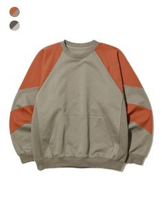 It is a casual sweatshirt with colorblock point. The sweatshirt has unique neckline design and colorblock point on the shoulder and sleeves. The neck part has bias tape inside and finished with track stitching.- Oversized fit- Ribbed neck, cuffs, hem- Kangaroo pocket- Ribbed panels on the side Long Sleeve Tops With Contrast Panels For Winter, Cotton Tops With Contrast Panels For Fall, Fall Cotton Tops With Contrast Panels, Crew Neck Sweatshirt With Contrast Color For Layering, Crew Neck Sweatshirt With Contrast Panels For Fall, Casual Fleece Sweatshirt With Contrast Color, Casual Sweatshirt With Contrast Panels For Streetwear, Casual Contrast Color Sweatshirt For Layering, Casual Sweatshirt For Layering With Contrast Color