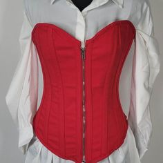 Sexy Red Over-Bust Corset With Zipper And Modesty Panel. This Over-Bust Waist Cincher Bustier, Corset Top Is A Wardrobe Essential. Over Bust Corset Is Made Of Premium Material And Has A Premium Ykk Front Metal Zipper Closure. This Gives A Classic, Elegant And Timeless Look. The Cinching Helps You To Achieve The Hourglass Look Desired. Sizes M Suggest Ordering Up A Size #Strapless #Corset #Redcorsets #Corsettops #Bustier Corset Over Shirt Outfits, Corset Over Shirt, Quince Shirts, Over Bust Corset, Modesty Panel, Red Corset, Overbust Corset, Strapless Corset, Waist Cincher