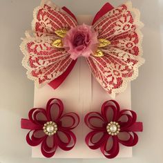 Hair Bows For Girls-Handmade- Dark Pink Set Of 3 Bows New Character Hair Bows, Minnie Mouse Hair Bows, Winter Market, Jojo Bows, Hair Bow Sets, Hair Jewels, Handmade Hair Bows, Stretch Headband, Boutique Hair Bows