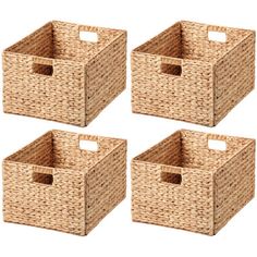 four wicker storage baskets with handles on each side, set of 4 in natural color