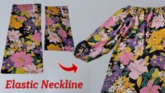 an image of a dress with flowers on it and the words elastic neckline below