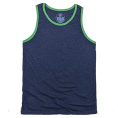 Men's Solid Threads Retro Ringer Tank Top | Vintage USA Made Tee Sporty Green Tank Top For Everyday, Casual Green Tank Activewear, Casual Crew Neck Tank Top For Yoga, Green Sporty Tank Top For Everyday, Casual Yoga Tank Top With Crew Neck, Everyday Blue Cotton Activewear, Blue Cotton Everyday Activewear, Cotton Scoop Neck Tank Top For Yoga, Green Athleisure Tank Top For Everyday