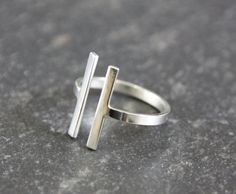 Geometric Ring in Sterling Silver Parallel by TorchfireStudio Minimalist Geometric Rings For Gifts, Modern Open Band Midi Rings As Gift, Modern Stackable Rings As Gift, Modern Stackable Rings As A Gift, Modern Stackable Rings, Parallel Lines, Geometric Ring, Modern Ring, Adjustable Ring