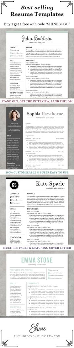 the professional resume template is shown in three different colors and font styles, including one for each