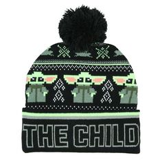 This officially licensed Star Wars pom beanie features a Baby Yoda The Child Fairisle design. The fold-up cuff features "The Child" text. This hat is perfect for the cooler months and the holiday season. Makes a great gift too. It is made of a soft 100% acrylic fabric. One Size Fits Most Color: Black.  Gender: unisex.  Age Group: infant. Knitting Fair Isle, Baby Backpack, Beanie Black, Child Baby, Star Children, Fair Isle Pattern, Acrylic Fabric, Scarf Hat, Pom Beanie