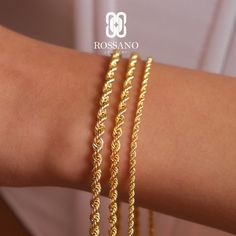 "14K Gold Rope Chain Bracelet, Rope Chain Bracelet, Twisted Chain Bracelet, 2mm,3mm, 4mm Rope Gold Chain, Dainty Rope Bracelet, Gift For Her Product Description Material: 14K Genuine Gold Color Options: Yellow Gold, White Gold, Rose Gold Metal Stamp: 14K (585) Available Length: 5\"-10\" Weight(average) : 2.20mm- 1.15gr 3.20mm-2.32gr 3.85mm-3.32gr These Chains are 100% Authentic 14K Solid Gold \"Not Plated or Filled\" The perfect birthday or holiday (Christmas, New Year, Mothers Day, Valentines D Luxury Rope Chain Bracelet Gift, Gold Rope Bracelet, Rope Chain Gold, Gambar One Direction, Bracelet Rope, Twisted Chain, Twisted Bracelet, Gold Rope Chains, Gold Bracelet For Women