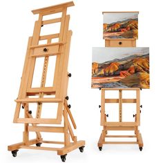 an easel with two paintings on it and one is open to show the painting