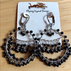 Pretty Sterling Silver Earrings With Black Beads By Flying Lizard Design. 2.5” Long. Black Beaded Earrings, Lizard Design, Flying Lizard, Jewelry Sterling Silver, Design Jewelry, Design Silver, Earrings Color, Black Beads, Beaded Earrings