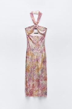 SEQUIN KNOTTED HALTER DRESS Spring Multicolor Sequined Maxi Dress, Zara Sequined Midi Dress For Spring, Zara Sequined Dresses For Spring, Zara Spring Dress With Sequins, Zara Sequined Midi Dress For Summer, Zara Multicolor Dress For Night Out, Zara Sequin Dress, Pink Glitter Dress, Saturday Outfit